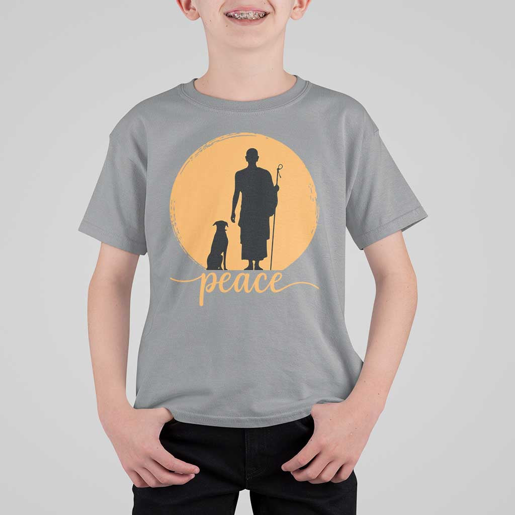 Monk and Dog Silhouette Peace T Shirt For Kid Spiritual Walk for Peace Sunset - Wonder Print Shop