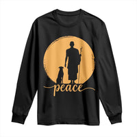 Monk and Dog Silhouette Peace Long Sleeve Shirt Spiritual Walk for Peace Sunset - Wonder Print Shop