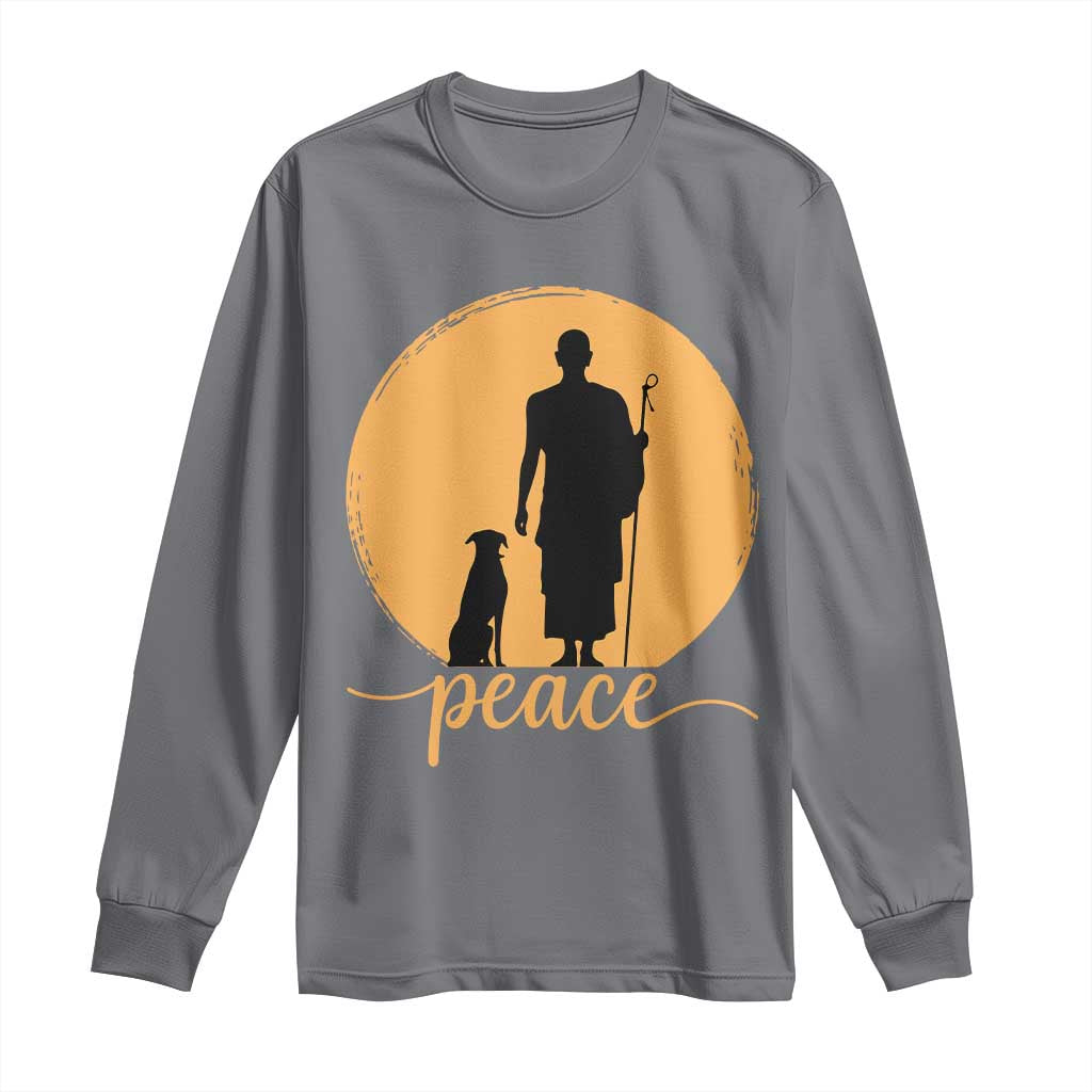 Monk and Dog Silhouette Peace Long Sleeve Shirt Spiritual Walk for Peace Sunset - Wonder Print Shop
