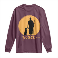 Monk and Dog Silhouette Peace Long Sleeve Shirt Spiritual Walk for Peace Sunset - Wonder Print Shop