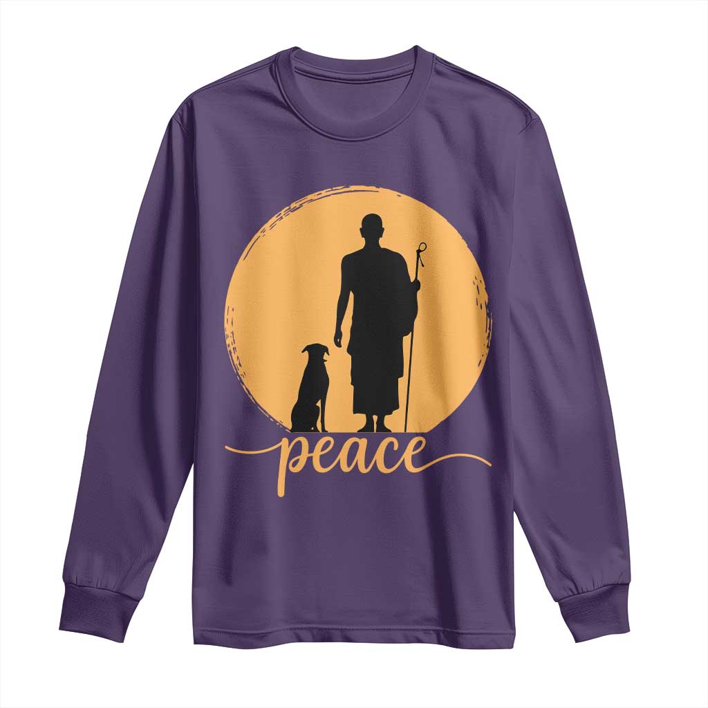 Monk and Dog Silhouette Peace Long Sleeve Shirt Spiritual Walk for Peace Sunset - Wonder Print Shop