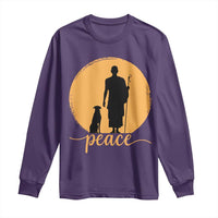 Monk and Dog Silhouette Peace Long Sleeve Shirt Spiritual Walk for Peace Sunset - Wonder Print Shop
