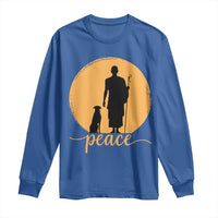 Monk and Dog Silhouette Peace Long Sleeve Shirt Spiritual Walk for Peace Sunset - Wonder Print Shop