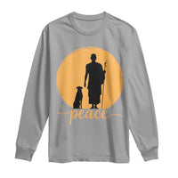 Monk and Dog Silhouette Peace Long Sleeve Shirt Spiritual Walk for Peace Sunset - Wonder Print Shop