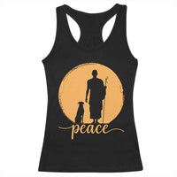 Monk and Dog Silhouette Peace Racerback Tank Top Spiritual Walk for Peace Sunset - Wonder Print Shop