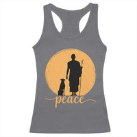 Monk and Dog Silhouette Peace Racerback Tank Top Spiritual Walk for Peace Sunset - Wonder Print Shop