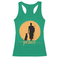 Monk and Dog Silhouette Peace Racerback Tank Top Spiritual Walk for Peace Sunset - Wonder Print Shop