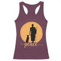Monk and Dog Silhouette Peace Racerback Tank Top Spiritual Walk for Peace Sunset - Wonder Print Shop