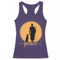 Monk and Dog Silhouette Peace Racerback Tank Top Spiritual Walk for Peace Sunset - Wonder Print Shop