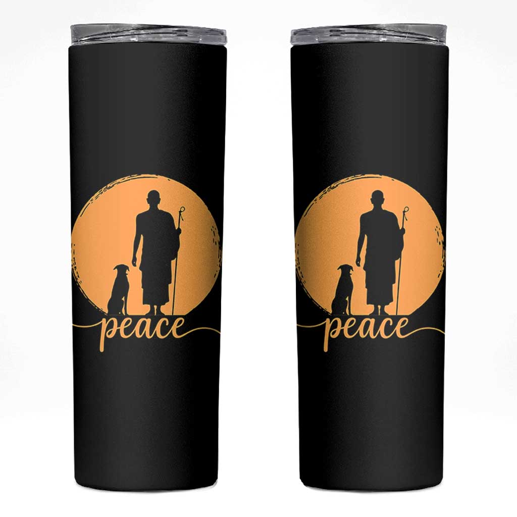 Monk and Dog Silhouette Peace Skinny Tumbler Spiritual Walk for Peace Sunset - Wonder Print Shop