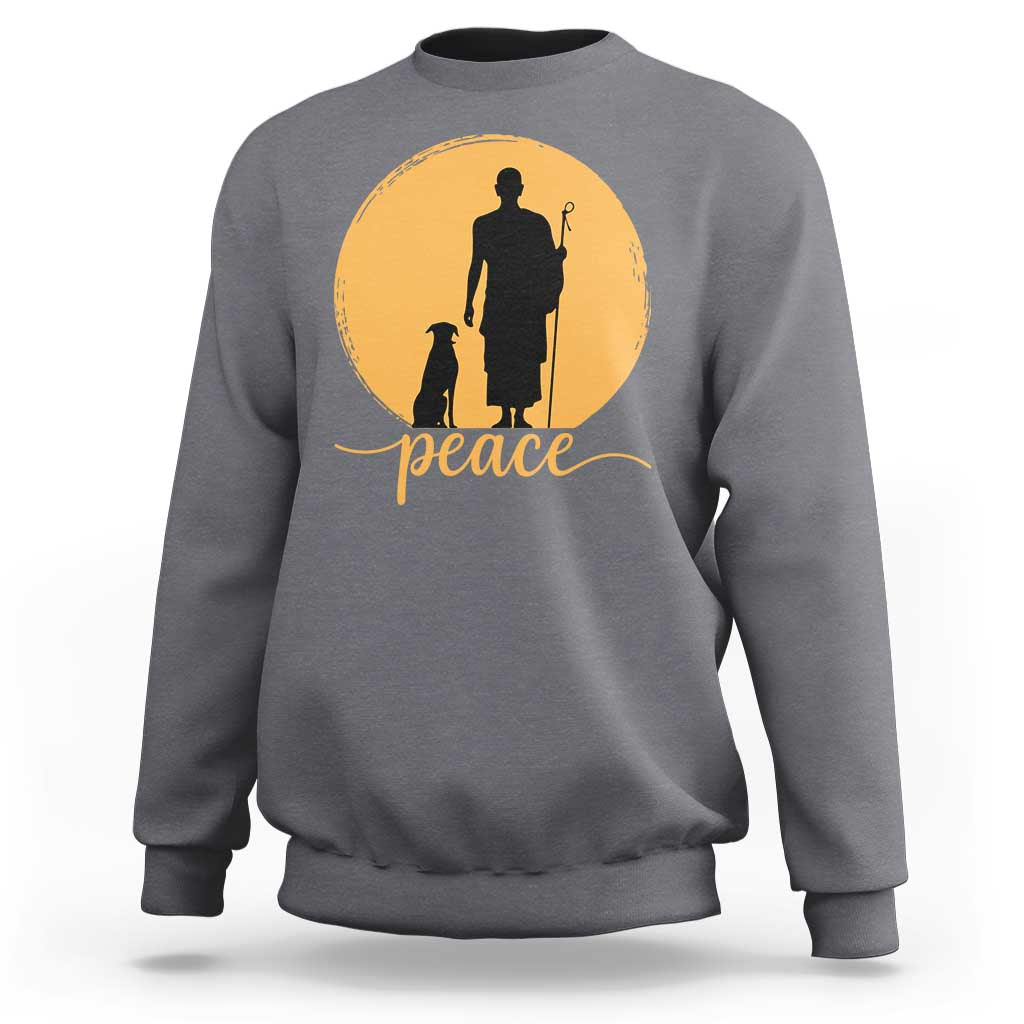 Monk and Dog Silhouette Peace Sweatshirt Spiritual Walk for Peace Sunset - Wonder Print Shop