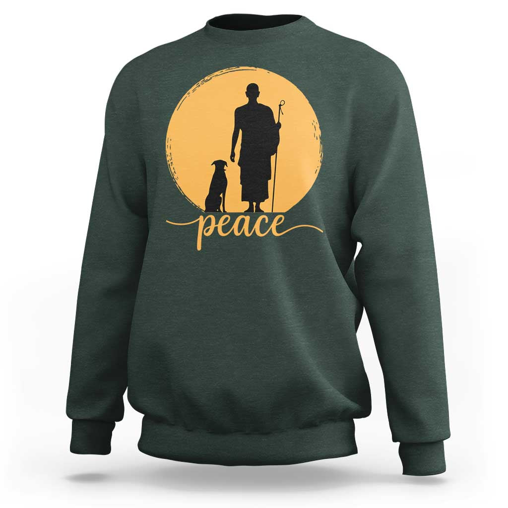 Monk and Dog Silhouette Peace Sweatshirt Spiritual Walk for Peace Sunset - Wonder Print Shop