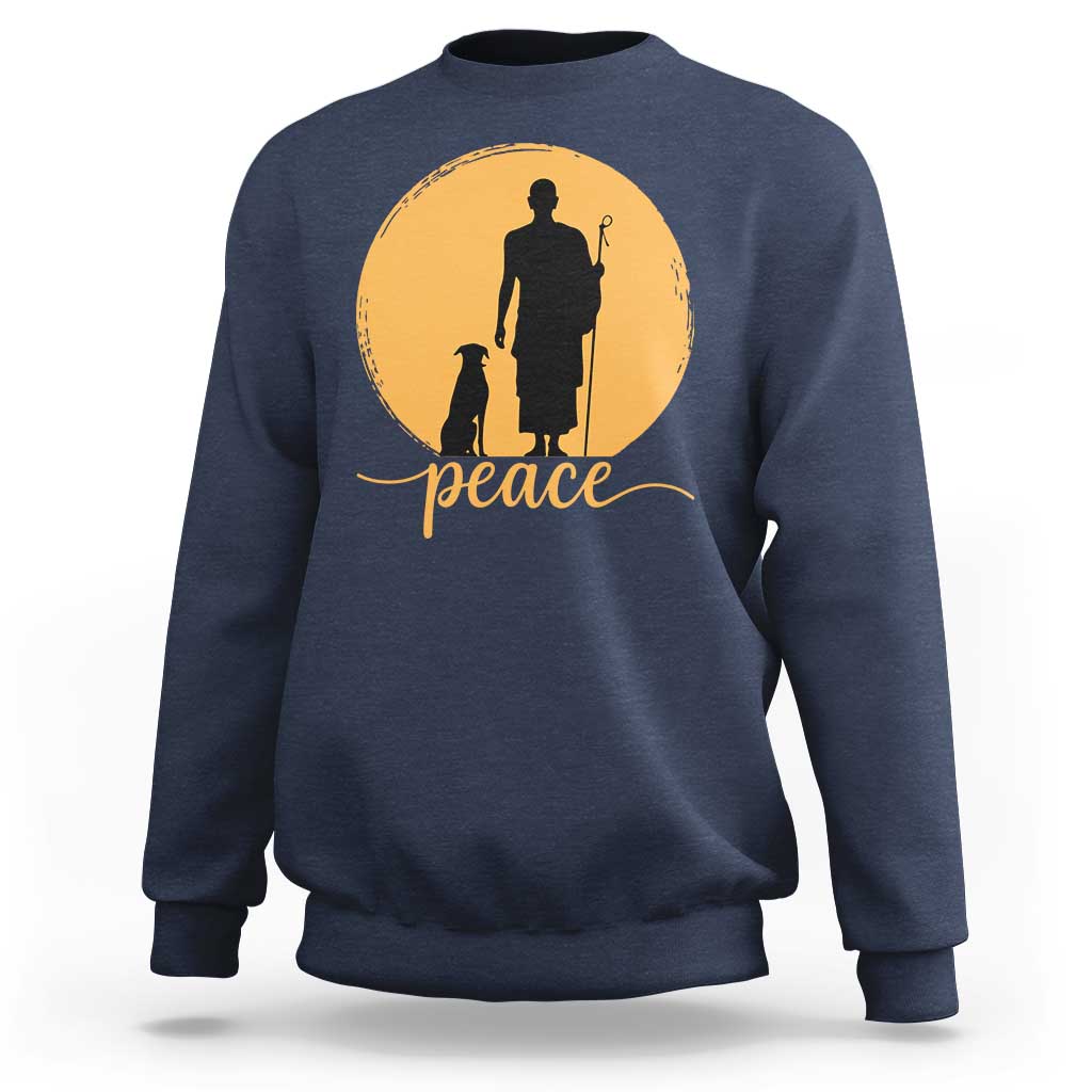 Monk and Dog Silhouette Peace Sweatshirt Spiritual Walk for Peace Sunset - Wonder Print Shop
