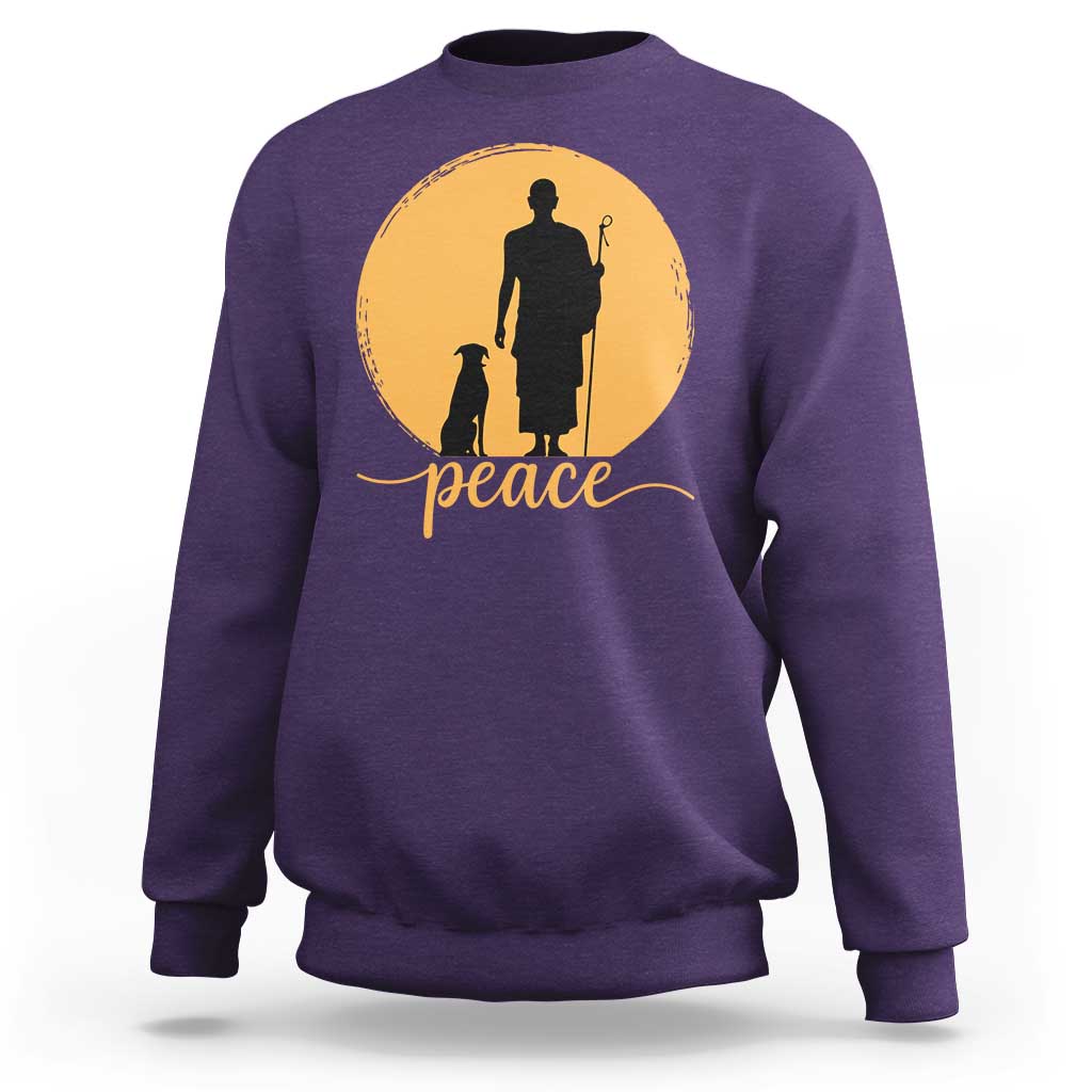 Monk and Dog Silhouette Peace Sweatshirt Spiritual Walk for Peace Sunset - Wonder Print Shop