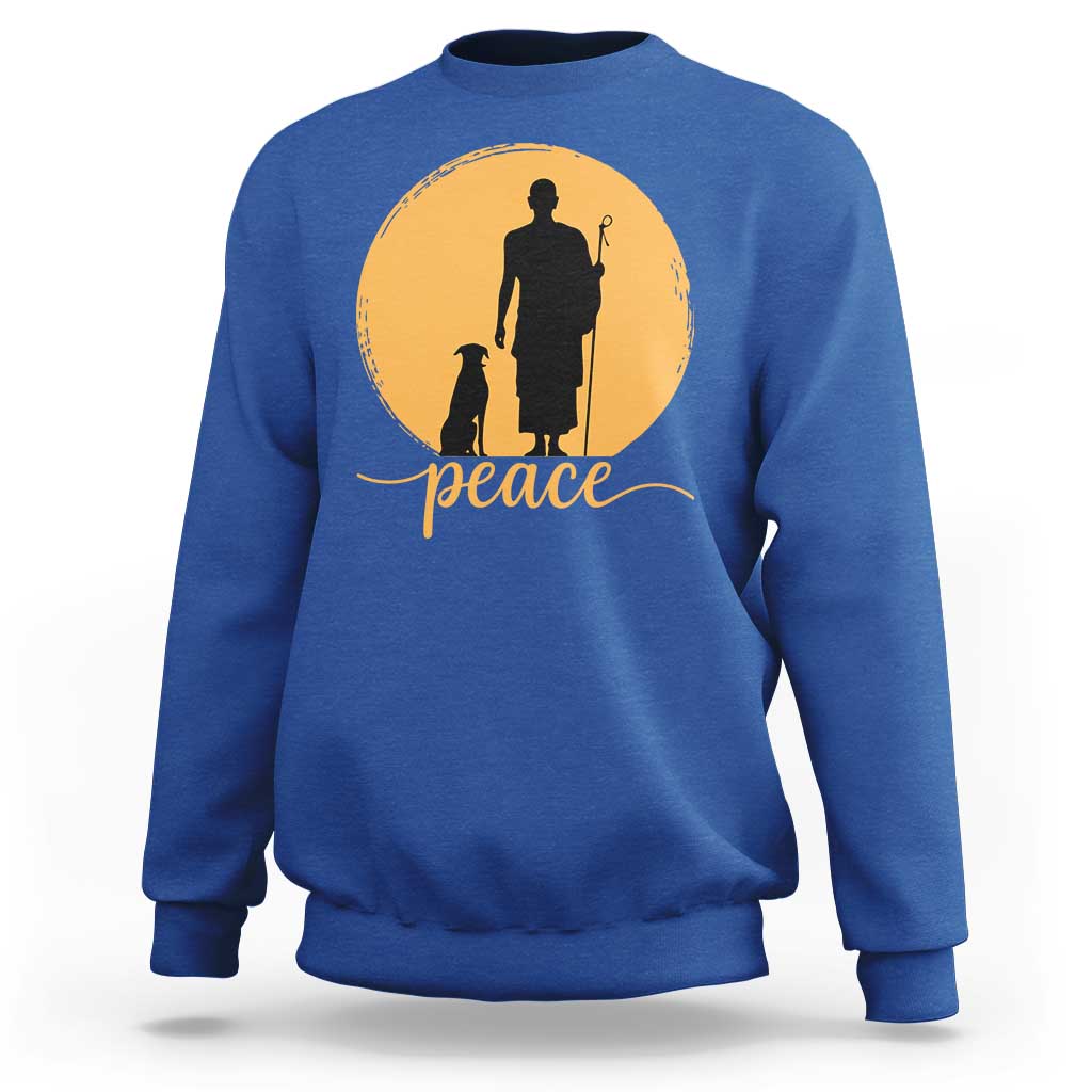 Monk and Dog Silhouette Peace Sweatshirt Spiritual Walk for Peace Sunset - Wonder Print Shop