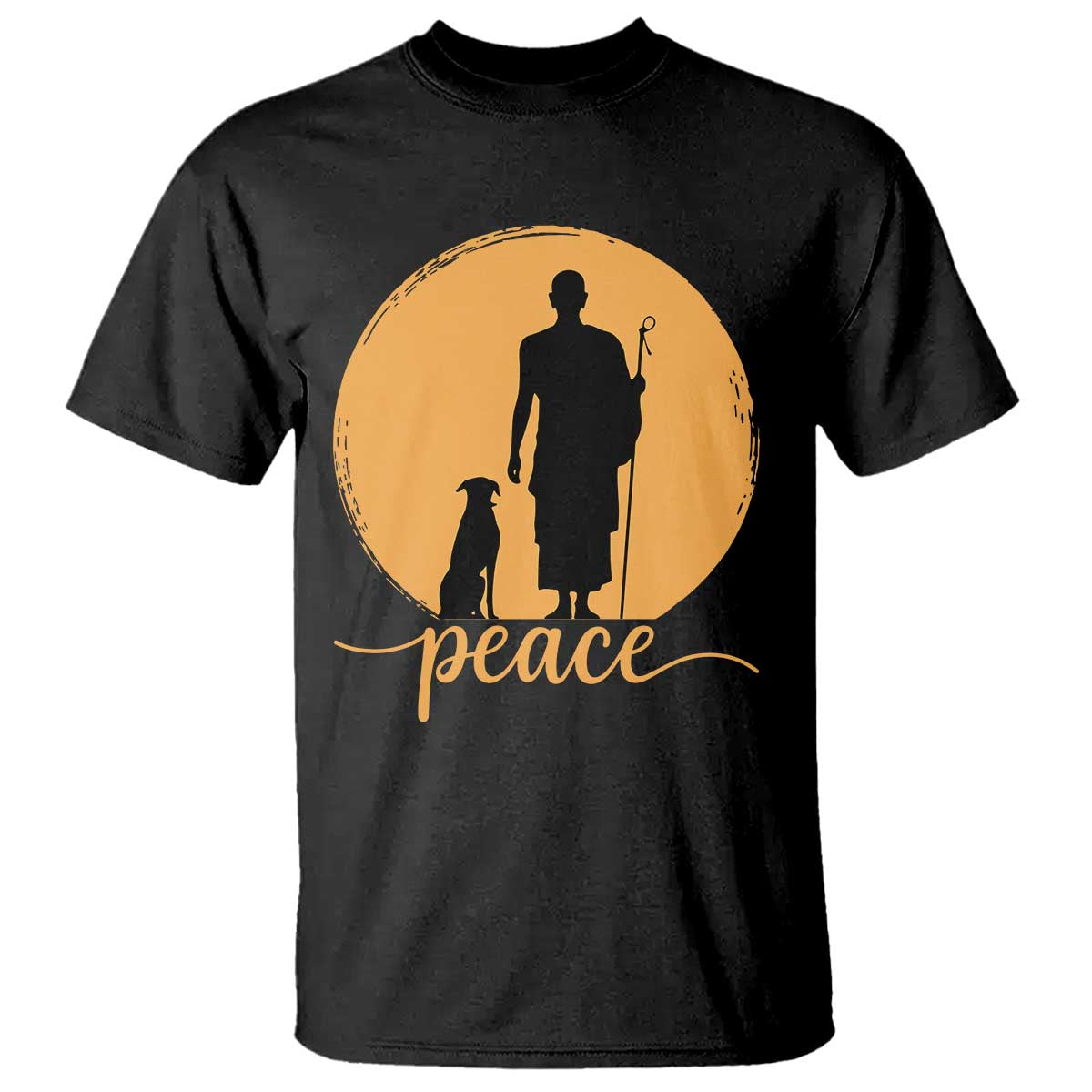 Monk and Dog Silhouette Peace T Shirt Spiritual Walk for Peace Sunset - Wonder Print Shop