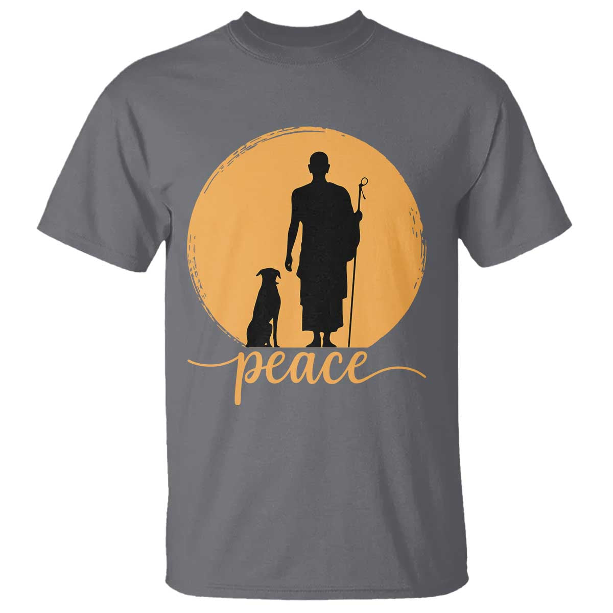Monk and Dog Silhouette Peace T Shirt Spiritual Walk for Peace Sunset - Wonder Print Shop