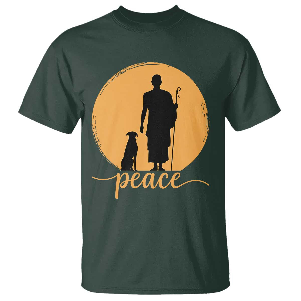 Monk and Dog Silhouette Peace T Shirt Spiritual Walk for Peace Sunset - Wonder Print Shop