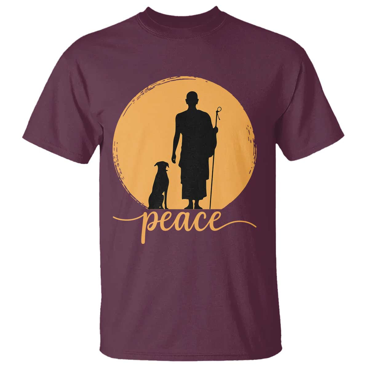 Monk and Dog Silhouette Peace T Shirt Spiritual Walk for Peace Sunset - Wonder Print Shop