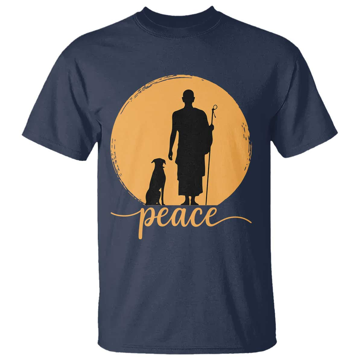 Monk and Dog Silhouette Peace T Shirt Spiritual Walk for Peace Sunset - Wonder Print Shop