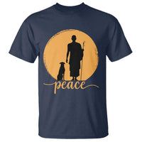 Monk and Dog Silhouette Peace T Shirt Spiritual Walk for Peace Sunset - Wonder Print Shop