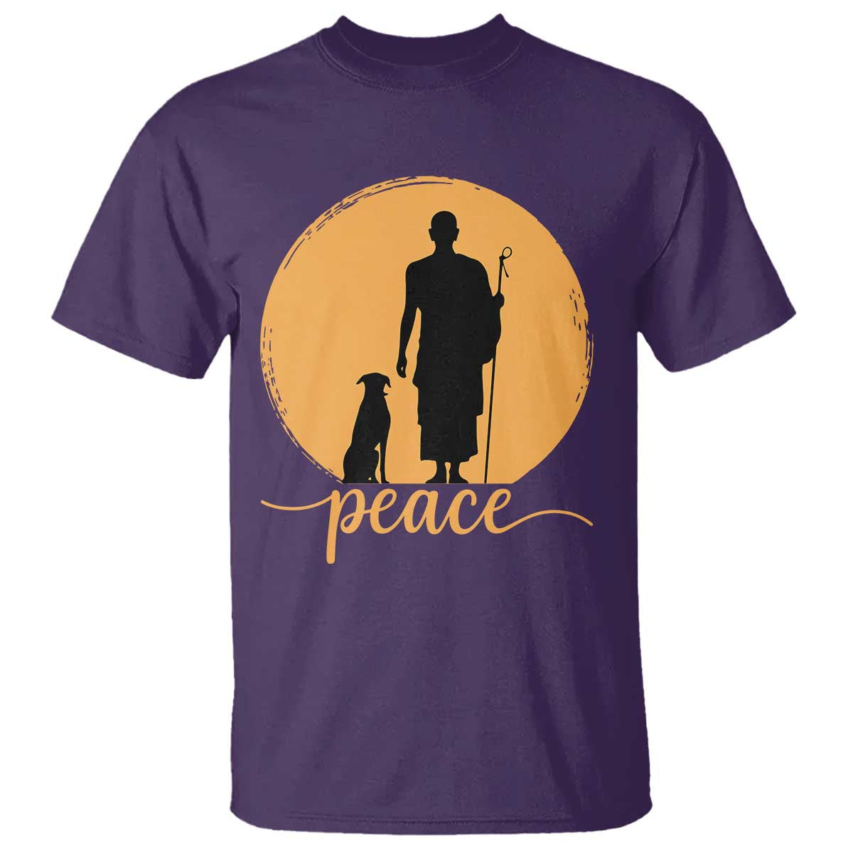 Monk and Dog Silhouette Peace T Shirt Spiritual Walk for Peace Sunset - Wonder Print Shop
