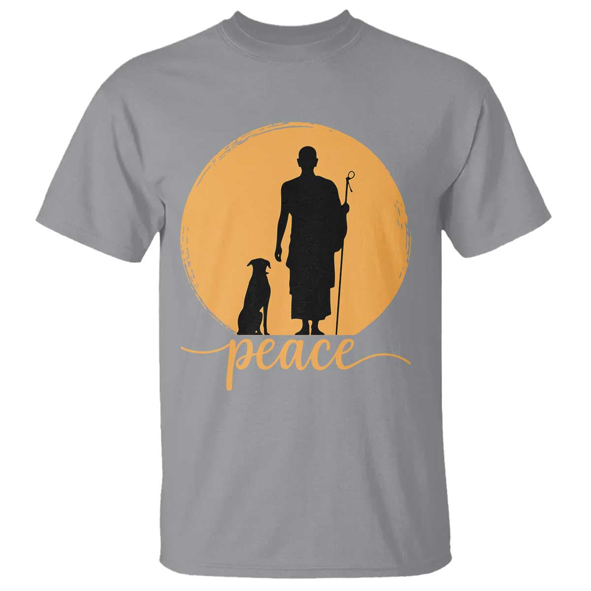 Monk and Dog Silhouette Peace T Shirt Spiritual Walk for Peace Sunset - Wonder Print Shop