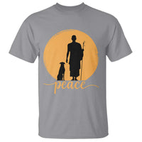 Monk and Dog Silhouette Peace T Shirt Spiritual Walk for Peace Sunset - Wonder Print Shop