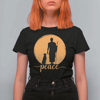 Monk and Dog Silhouette Peace T Shirt For Women Spiritual Walk for Peace Sunset - Wonder Print Shop