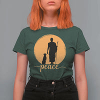 Monk and Dog Silhouette Peace T Shirt For Women Spiritual Walk for Peace Sunset - Wonder Print Shop