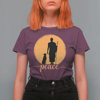 Monk and Dog Silhouette Peace T Shirt For Women Spiritual Walk for Peace Sunset - Wonder Print Shop