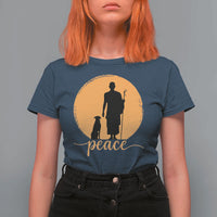 Monk and Dog Silhouette Peace T Shirt For Women Spiritual Walk for Peace Sunset - Wonder Print Shop