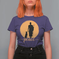 Monk and Dog Silhouette Peace T Shirt For Women Spiritual Walk for Peace Sunset - Wonder Print Shop