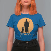 Monk and Dog Silhouette Peace T Shirt For Women Spiritual Walk for Peace Sunset - Wonder Print Shop