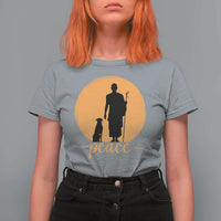 Monk and Dog Silhouette Peace T Shirt For Women Spiritual Walk for Peace Sunset - Wonder Print Shop