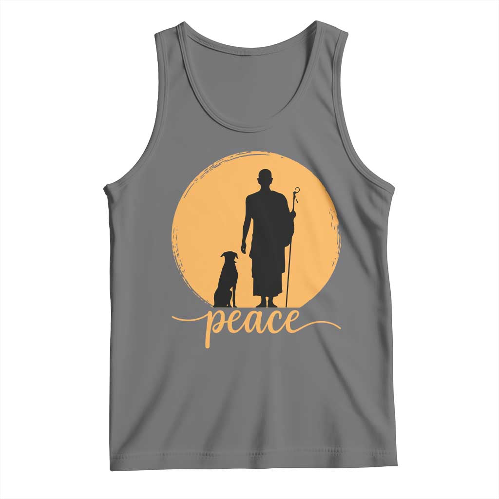 Monk and Dog Silhouette Peace Tank Top Spiritual Walk for Peace Sunset - Wonder Print Shop