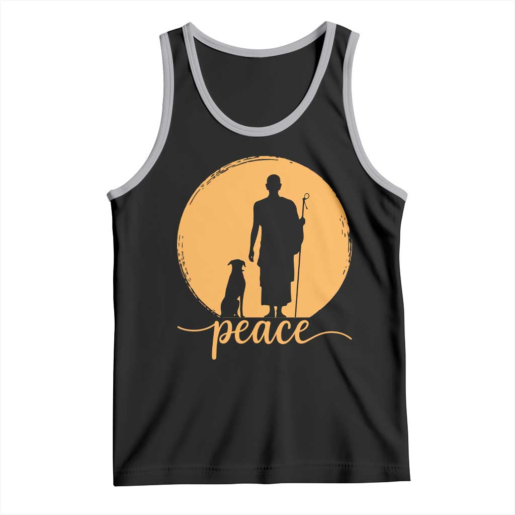 Monk and Dog Silhouette Peace Tank Top Spiritual Walk for Peace Sunset - Wonder Print Shop