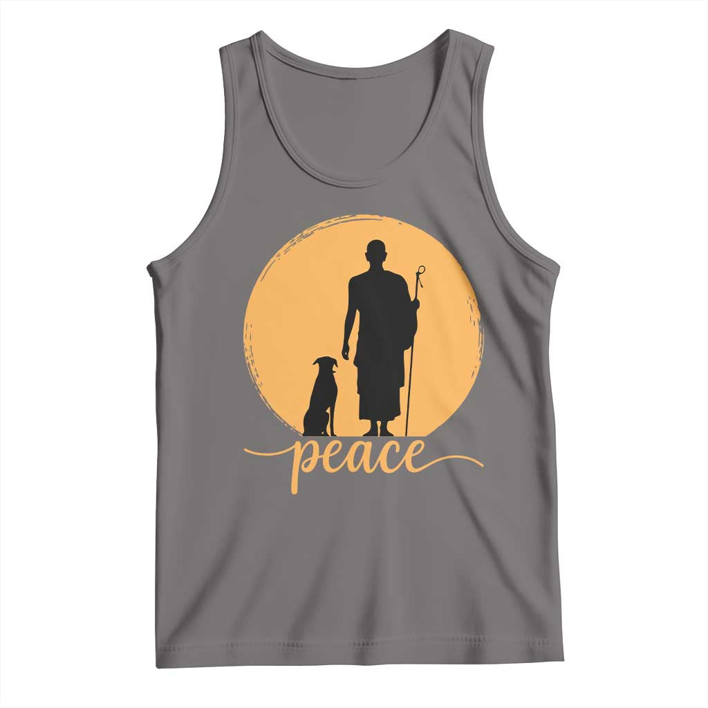 Monk and Dog Silhouette Peace Tank Top Spiritual Walk for Peace Sunset - Wonder Print Shop