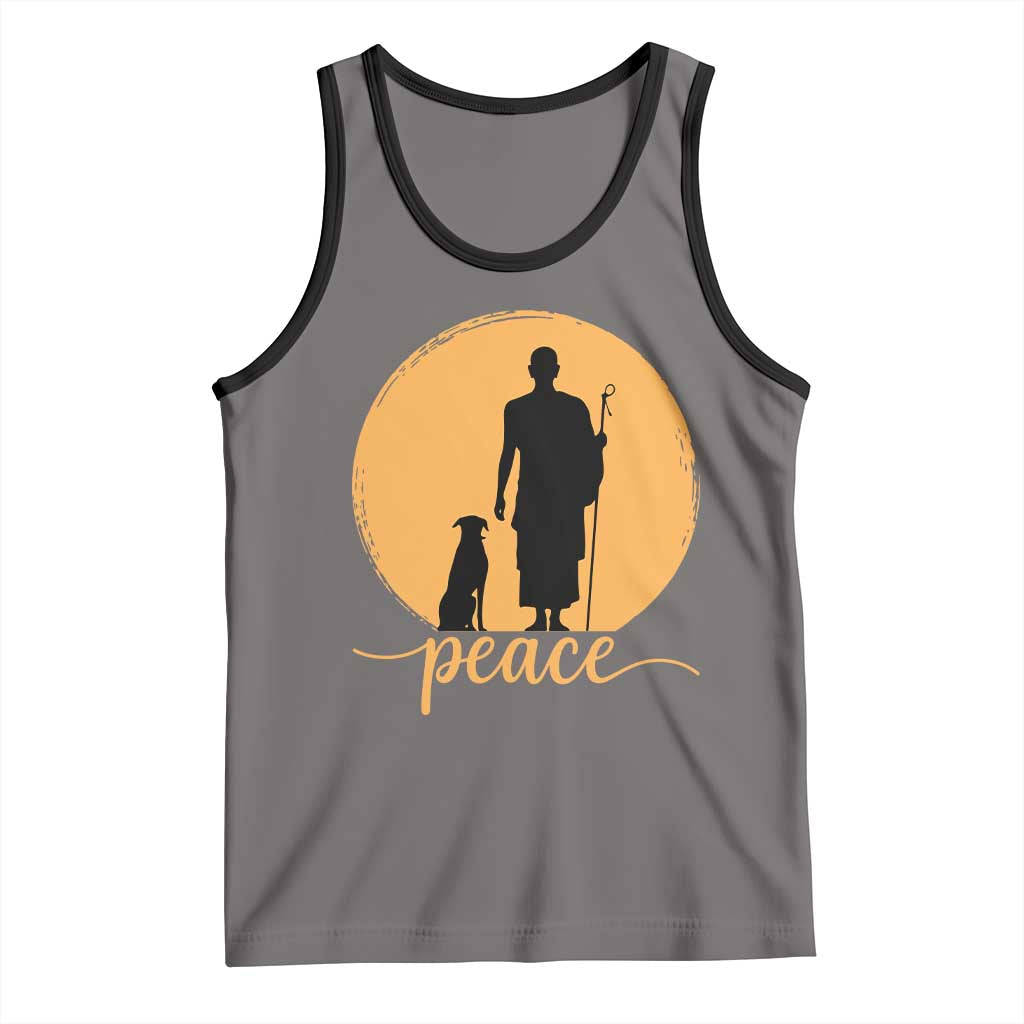 Monk and Dog Silhouette Peace Tank Top Spiritual Walk for Peace Sunset - Wonder Print Shop