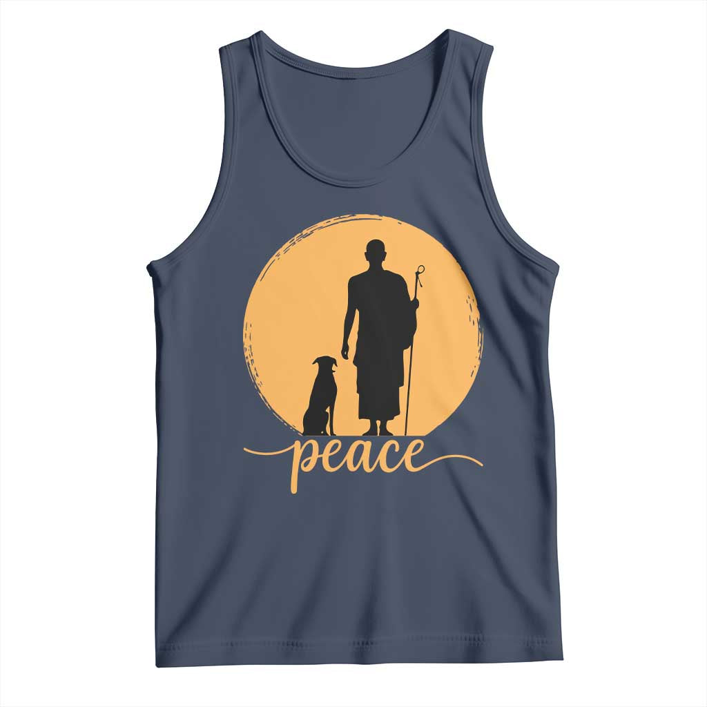 Monk and Dog Silhouette Peace Tank Top Spiritual Walk for Peace Sunset - Wonder Print Shop