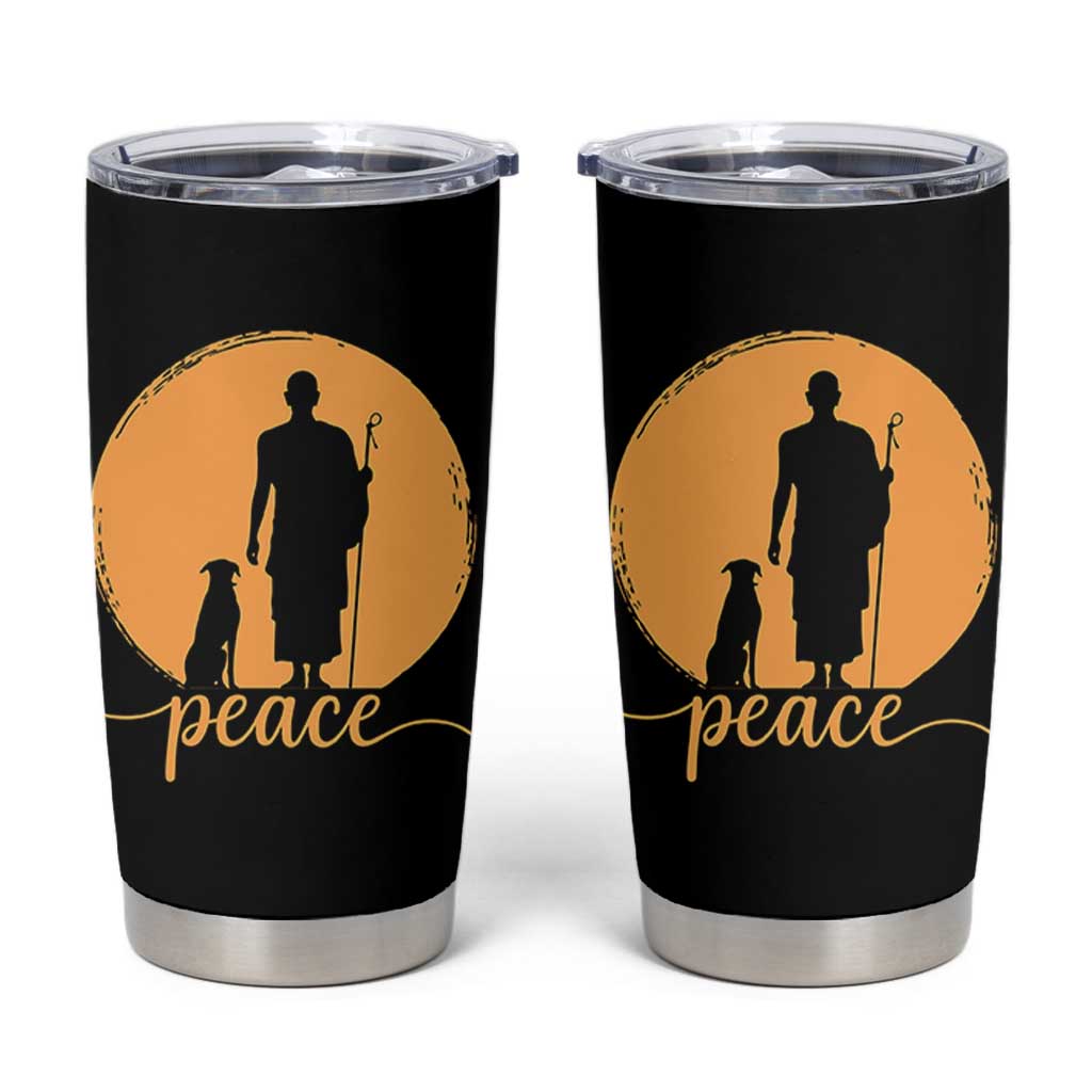 Monk and Dog Silhouette Peace Tumbler Cup Spiritual Walk for Peace Sunset - Wonder Print Shop