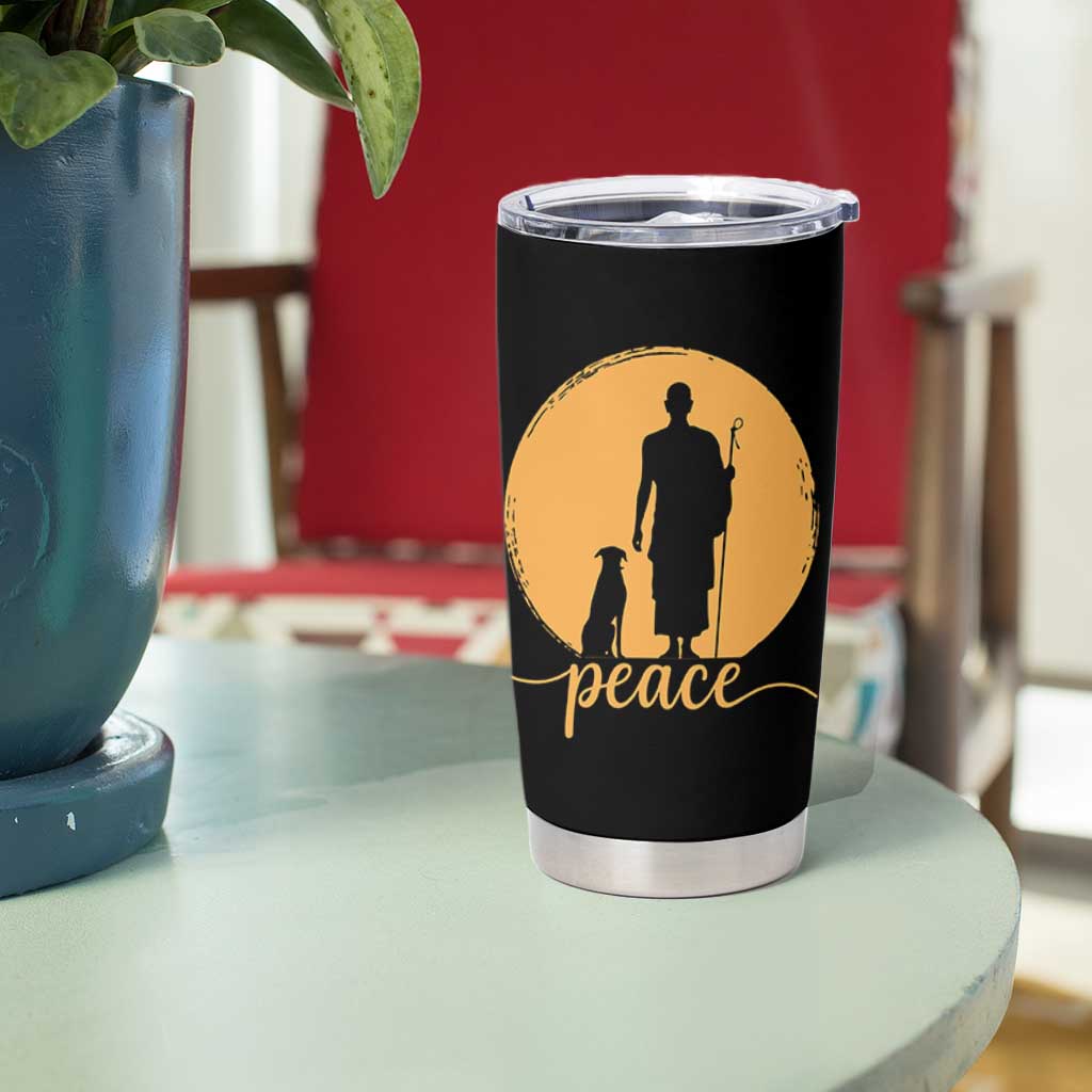 Monk and Dog Silhouette Peace Tumbler Cup Spiritual Walk for Peace Sunset - Wonder Print Shop