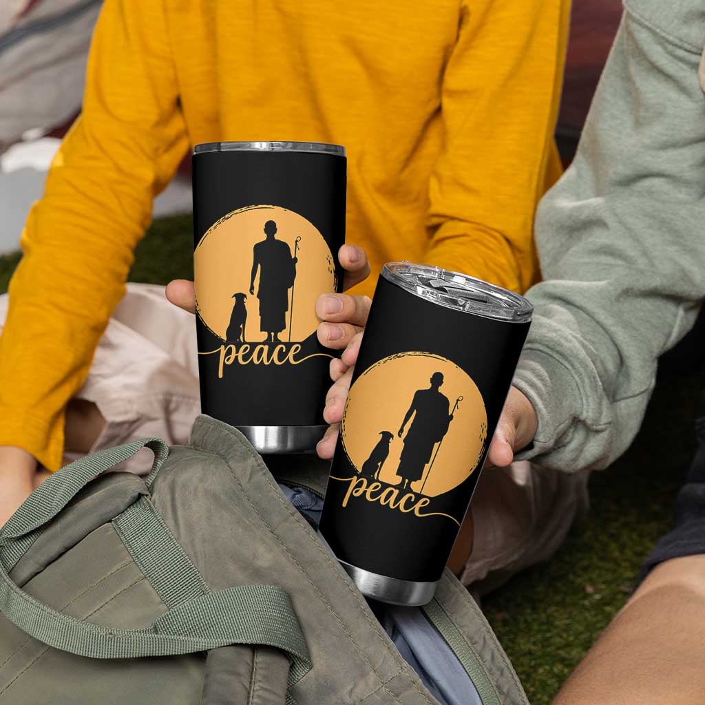 Monk and Dog Silhouette Peace Tumbler Cup Spiritual Walk for Peace Sunset - Wonder Print Shop