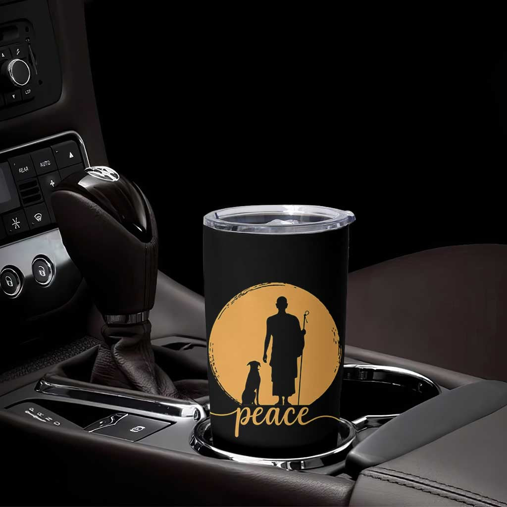 Monk and Dog Silhouette Peace Tumbler Cup Spiritual Walk for Peace Sunset - Wonder Print Shop