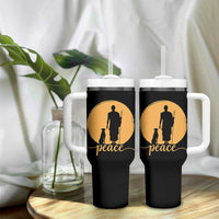 Monk and Dog Silhouette Peace Tumbler With Handle Spiritual Walk for Peace Sunset - Wonder Print Shop