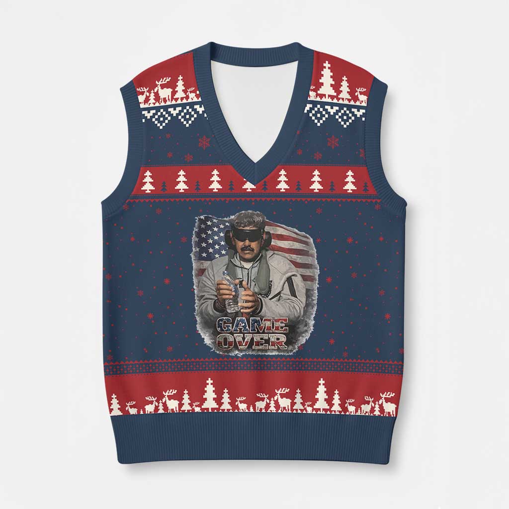 Game Over Maduro Dictator V-Neck Knit Sweater Vest Political Justice American Flag Politics Satire - Wonder Print Shop
