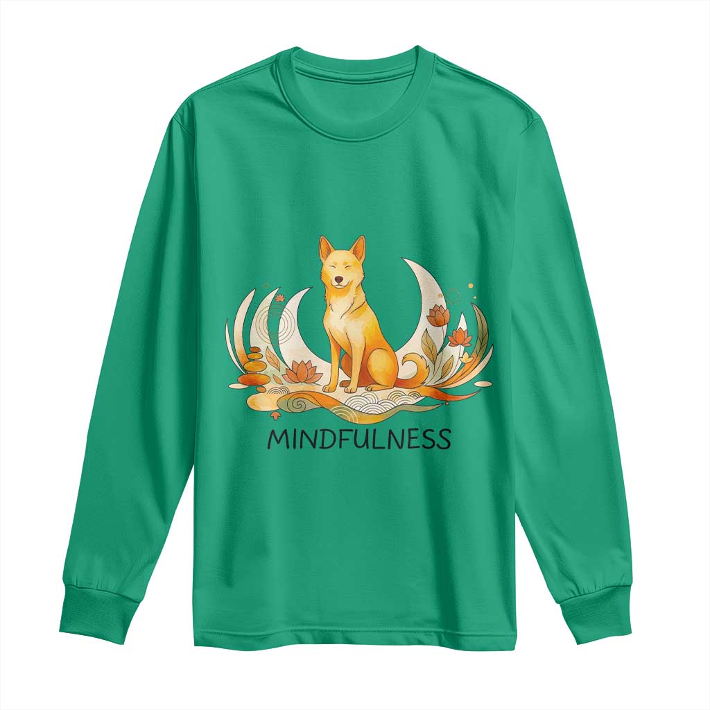 Mindful Aloka the Dog Mindfulness Long Sleeve Shirt Zen Lotus Spiritual Calm