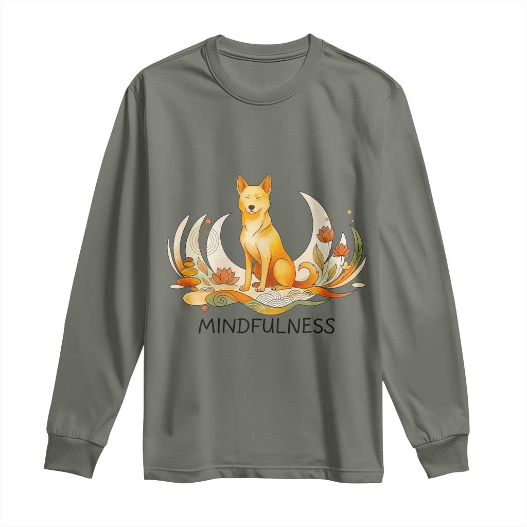 Mindful Aloka the Dog Mindfulness Long Sleeve Shirt Zen Lotus Spiritual Calm