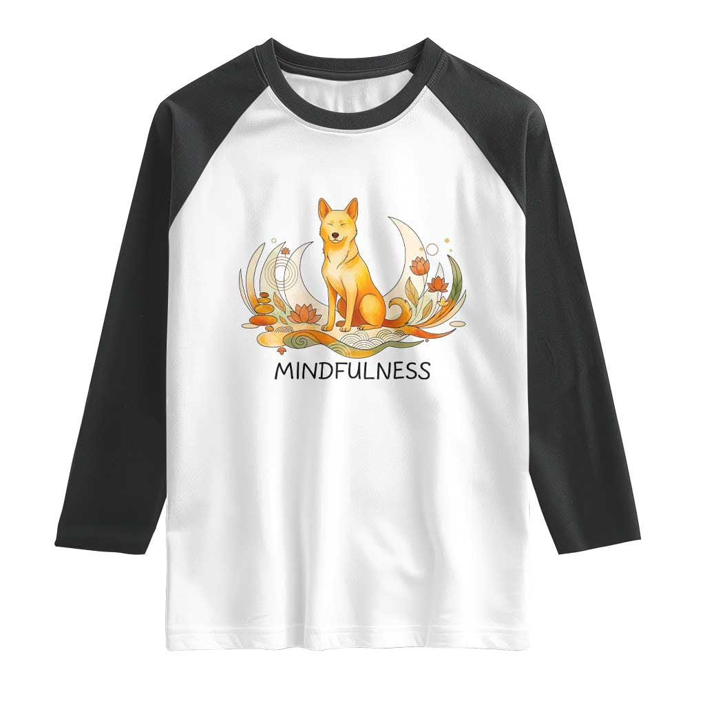 Mindful Aloka the Dog Mindfulness Raglan Shirt Zen Lotus Spiritual Calm