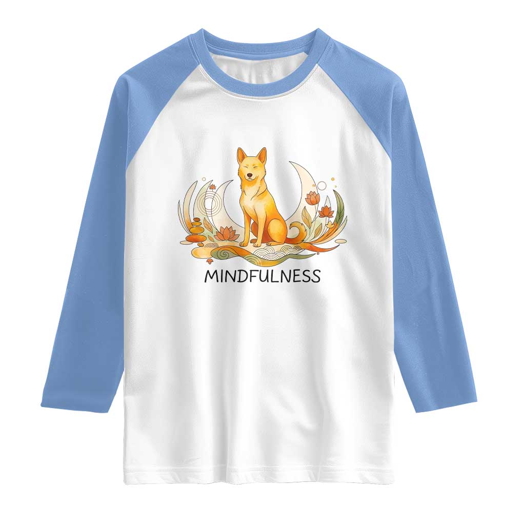 Mindful Aloka the Dog Mindfulness Raglan Shirt Zen Lotus Spiritual Calm